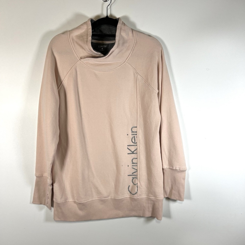Calvin Klein Sweatshirt Womens XL‎ Pink Cowl Neck Performance Pullover Athletic